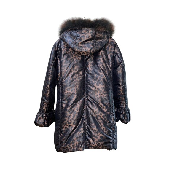 Marcona Vintage Womens Leopard Print Puffer Coat With Faux Fur Trim Hood Size M - Picture 3 of 12